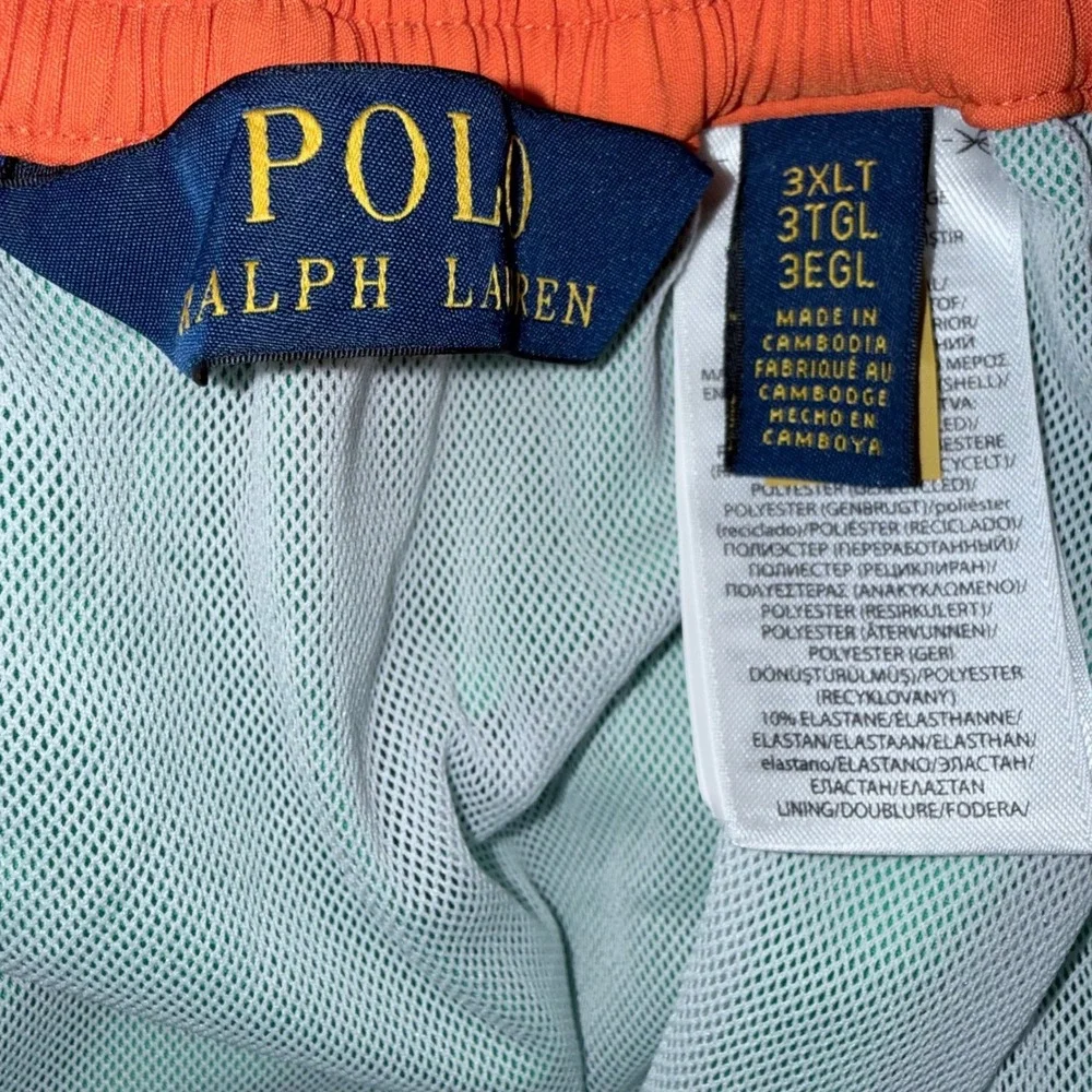 Polo Ralph Lauren 3XLT Green Cargo Swim Trunks Orange Logo Pony Board Shorts NWT